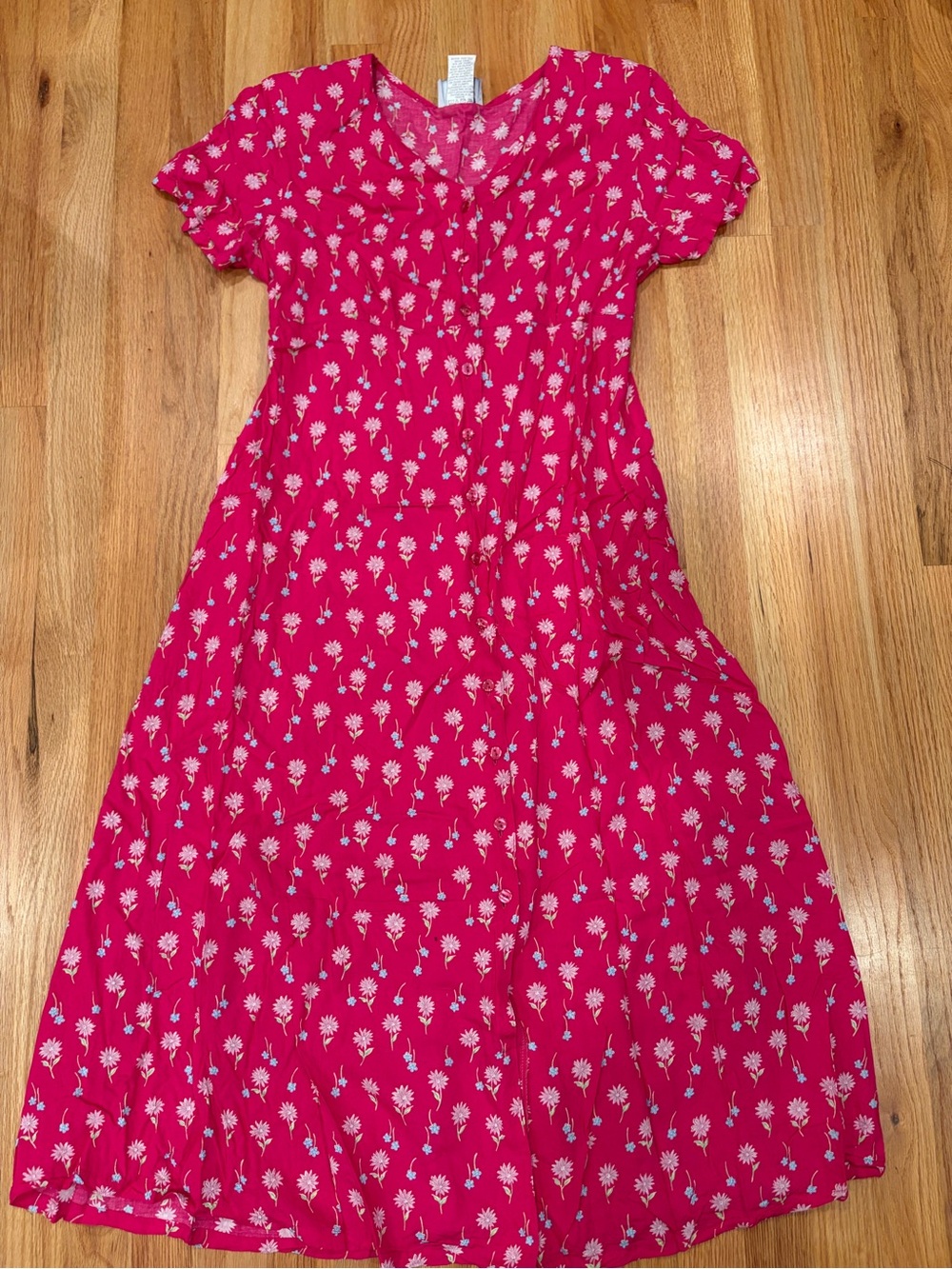 Vintage Y2K Baby and Me Pink Floral Maternity Midi Dress Size Small